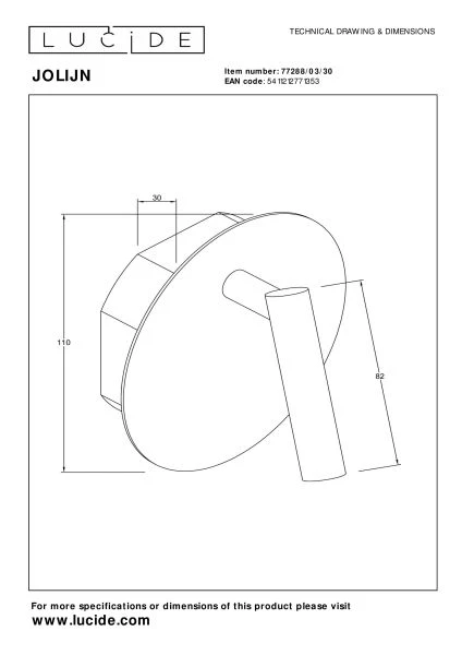 Lucide JOLIJN - wiederaufladbare Bettlampe / Wandleuchte - Akku/Batterie - Ø 10,2 cm - LED - 1x2W 3000K - Magnetisch - Schwarz - technisch